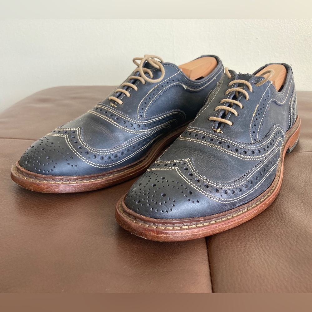 Allen Edmonds Neumok Blue Leather Wingtip Oxfords Dress Shoes Size 10D 4065